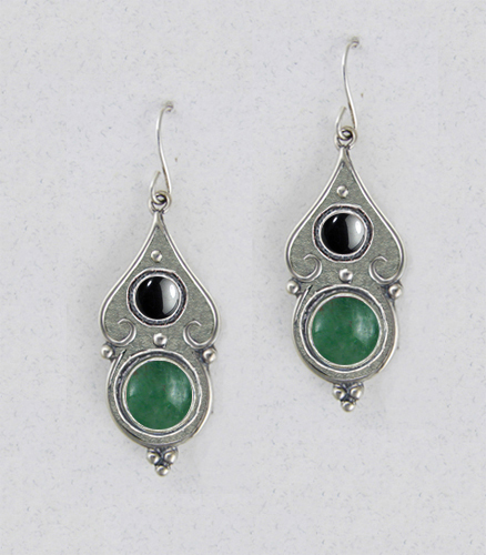 Sterling Silver Yellow Jade And Hematite Gemstone Drop Dangle Earrings